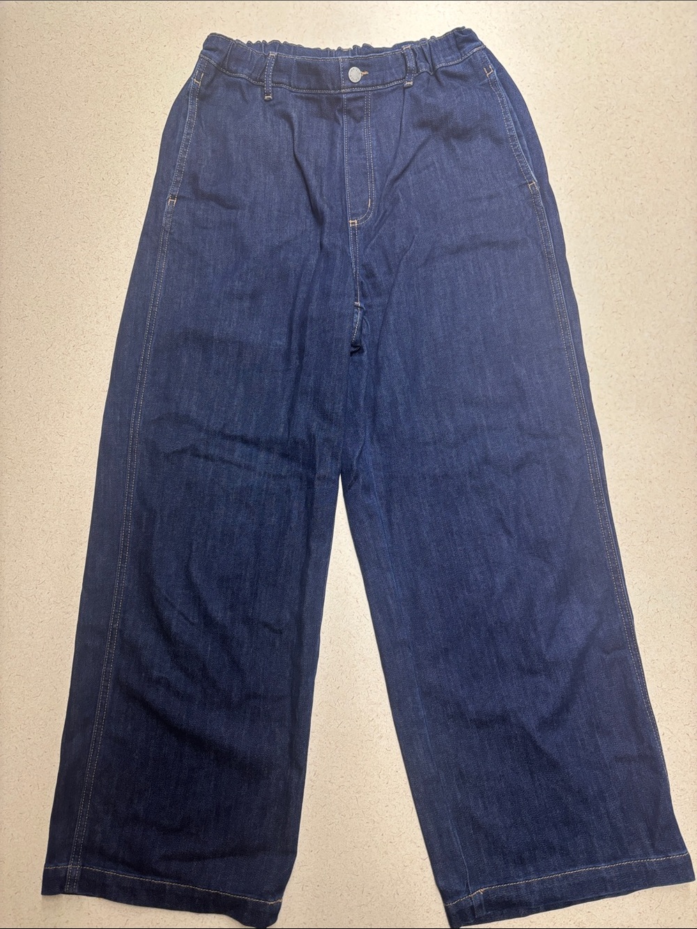 Uniqlo Girls Navy Wide-Leg Elastic Waist Jeans